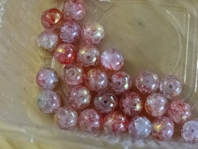 Marbled Rose  8mm Crackle Glass Beads