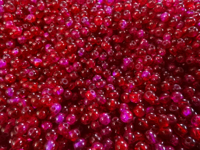 'Deep Fuchsia' 6mm crackle glass beads