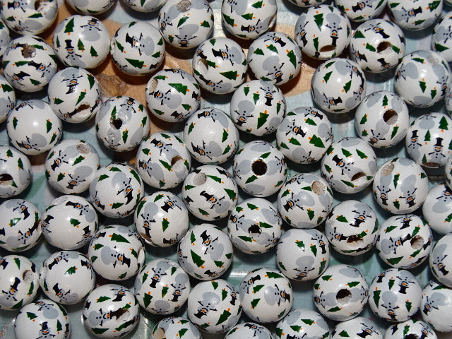 'Snow Fun'   15 x 16mm  Natural Wood Beads