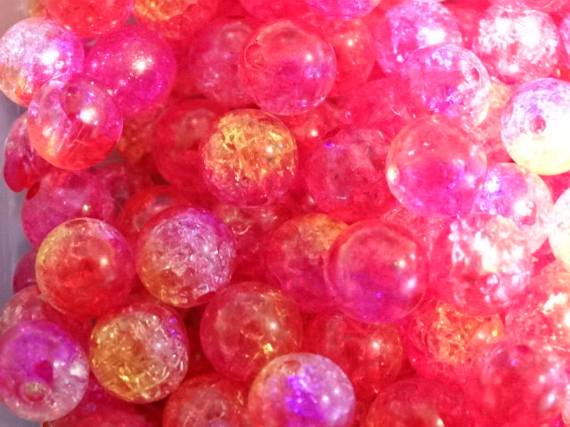 'Iced Peardrop'  10mm Multi Coloured Transparent Crackle  Acrylic Beads