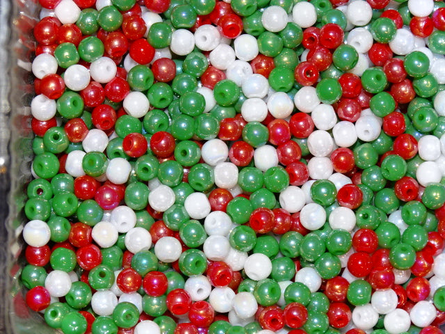 Ab Coated 'Mistletoe and Shine'  Random Mix   4 - 4.5 mm Glass Beads