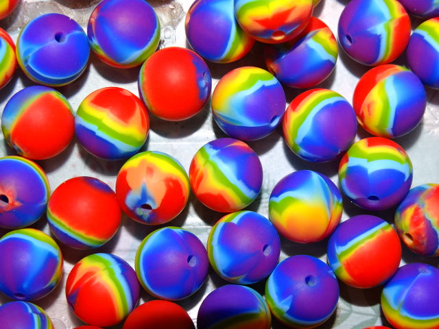 'Vibrant Rainbow'  15 x 15mm Silicone Focal Beads