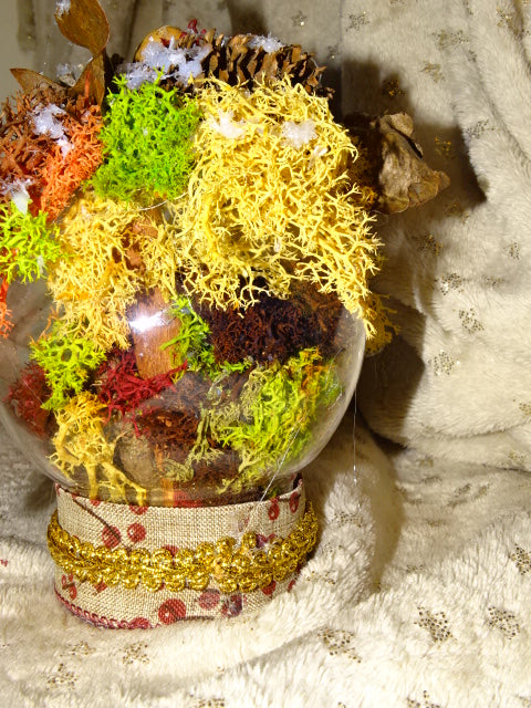 Handmade Adorable  2 Owl Festive Jar/ Dome Diorama