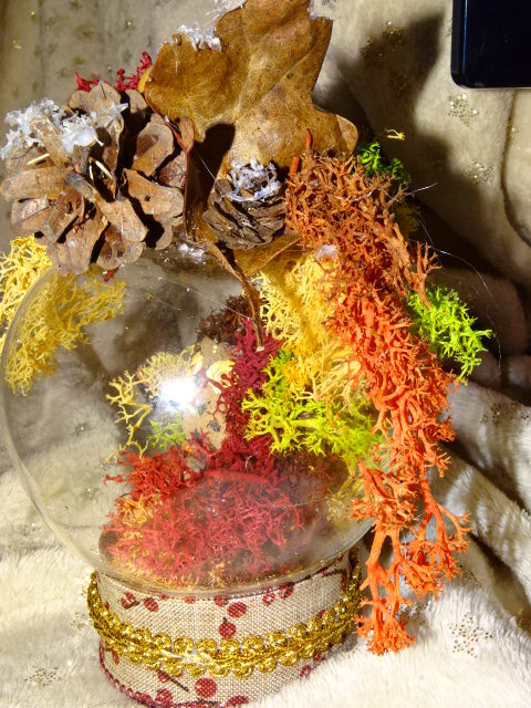 Handmade Adorable  2 Owl Festive Jar/ Dome Diorama