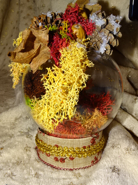 Handmade Adorable  2 Owl Festive Jar/ Dome Diorama