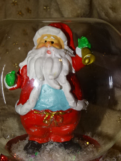 Handmade Diorama of Santa Claus Ringing a Bell in a Glass Dome