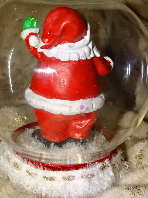 Handmade Diorama of Santa Claus Ringing a Bell in a Glass Dome