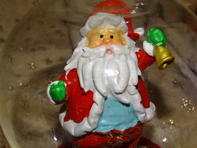 Handmade Diorama of Santa Claus Ringing a Bell in a Glass Dome