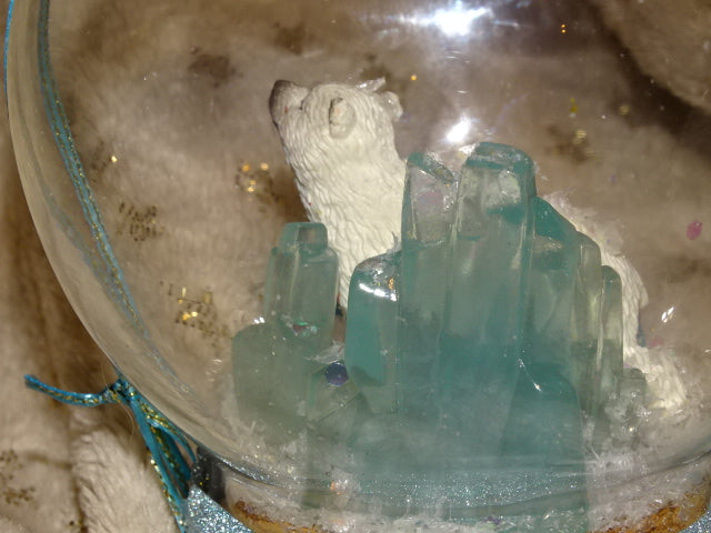 Handmade Cute Polar Bear Cub (Icy Festive Diorama)  in Glass Dome