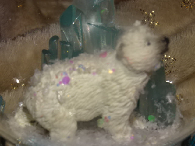Handmade Cute Polar Bear Cub (Icy Festive Diorama)  in Glass Dome