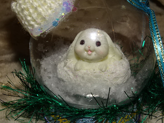 Handmade Mini 'Snow Bunny' Diorama in Mini Plastic Globe/Dome