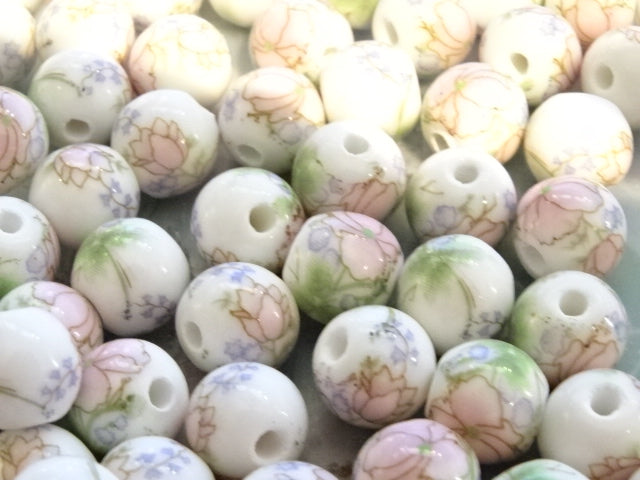 Handmade 'Vintage Pastel Pink Rose'  10mm  Porcelain Ceramic Beads