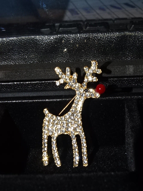 Rhinestone Rudie!  Festive Brooch