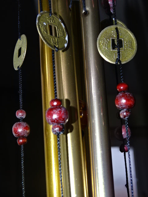 Traditional Japanese Style Copper Bells and I-Ching Good Luck Coin Window /Garden Chimes/ Spiritual Gift