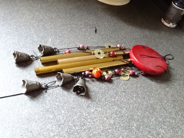 Traditional Japanese Style Copper Bells and I-Ching Good Luck Coin Window /Garden Chimes/ Spiritual Gift