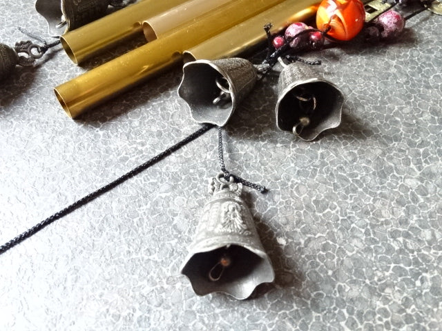 Traditional Japanese Style Copper Bells and I-Ching Good Luck Coin Window /Garden Chimes/ Spiritual Gift
