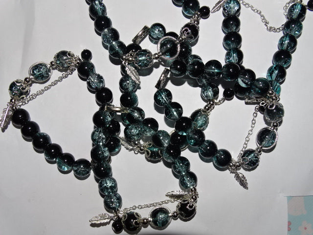 Crackle Glass Bead  and Charm Elastic Bracelets