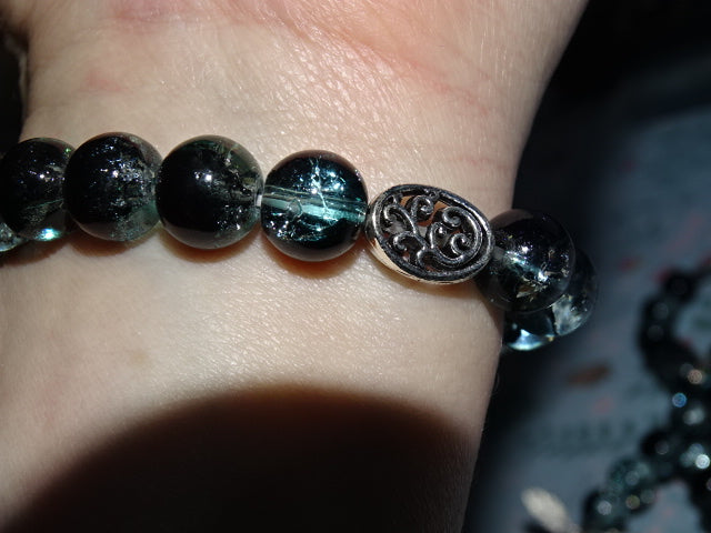 Crackle Glass Bead  and Charm Elastic Bracelets