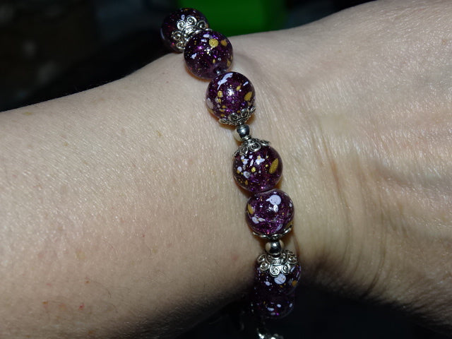 Crackle Glass Bead  and Charm Elastic Bracelets