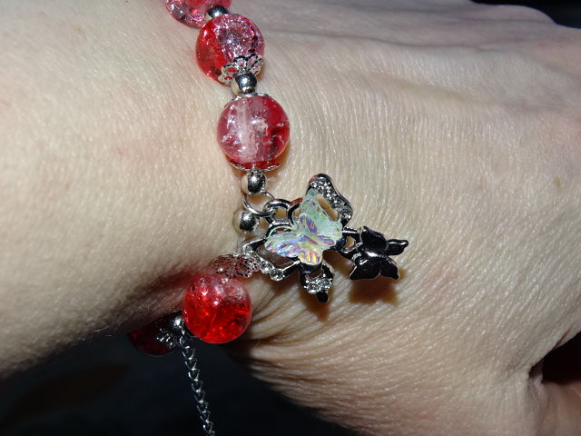 Crackle Glass Bead  and Charm Elastic Bracelets