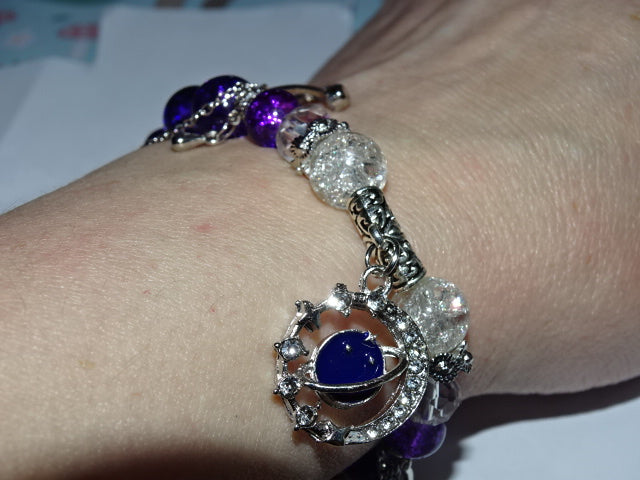 Crackle Glass Bead  and Charm Elastic Bracelets