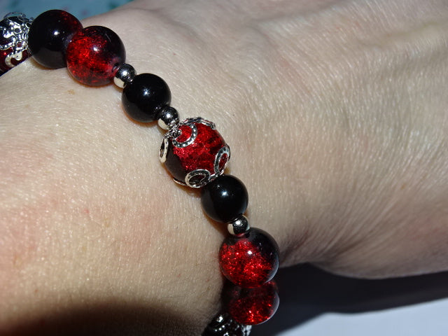 Crackle Glass Bead  and Charm Elastic Bracelets