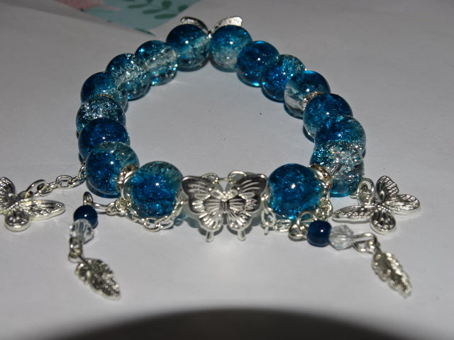 Crackle Glass Bead  and Charm Elastic Bracelets