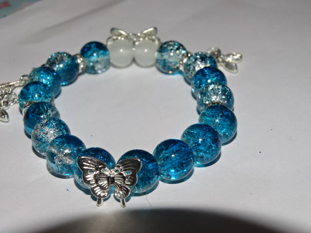 Crackle Glass Bead  and Charm Elastic Bracelets