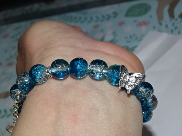 Crackle Glass Bead  and Charm Elastic Bracelets