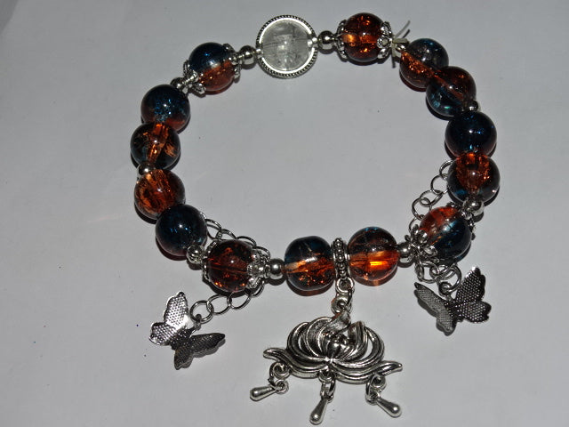 Crackle Glass Bead  and Charm Elastic Bracelets