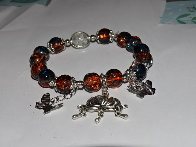 Crackle Glass Bead  and Charm Elastic Bracelets