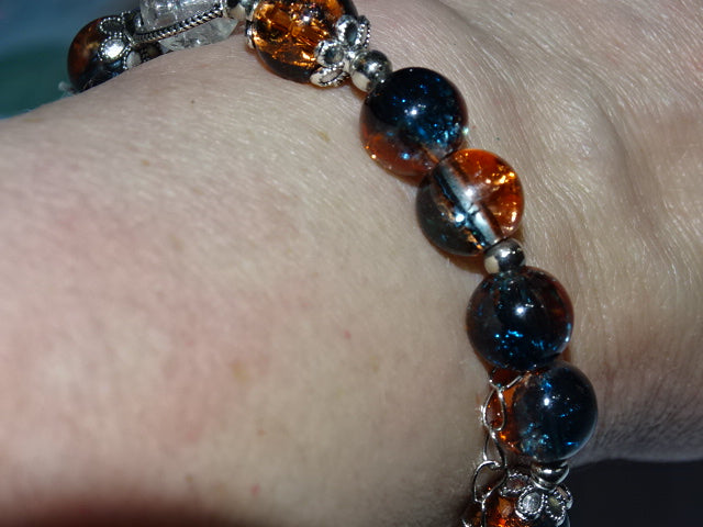Crackle Glass Bead  and Charm Elastic Bracelets