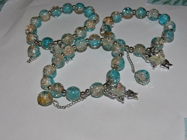 Crackle Glass Bead  and Charm Elastic Bracelets
