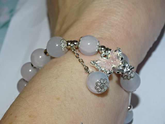 Crackle Glass Bead  and Charm Elastic Bracelets