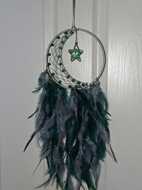 'Moonlit Forest'  Beautiful Imitation Pearl and Feather, Moon Design Dream Catcher