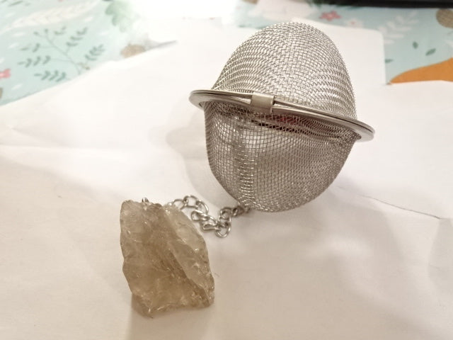 Loose Tea Stainless Steel Strainers With Rough Cut Crystal Decoration