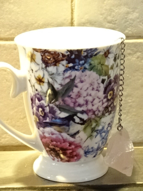 Loose Tea Stainless Steel Strainers With Rough Cut Crystal Decoration