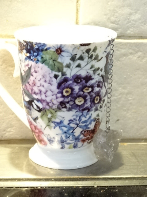 Loose Tea Stainless Steel Strainers With Rough Cut Crystal Decoration