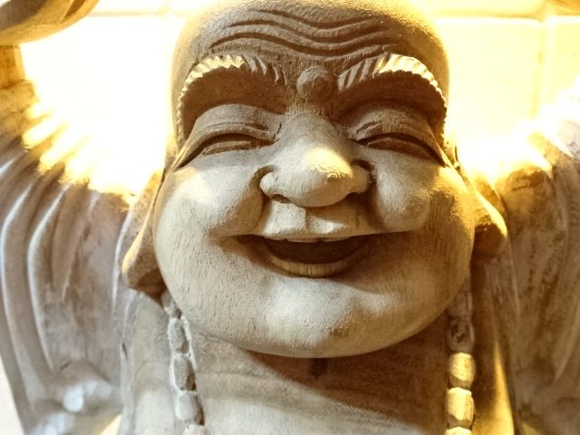 Hand Carved in Bali 'Happy Buddha' ( Whitewash )  40cm Tall x 23cm W (Approx)