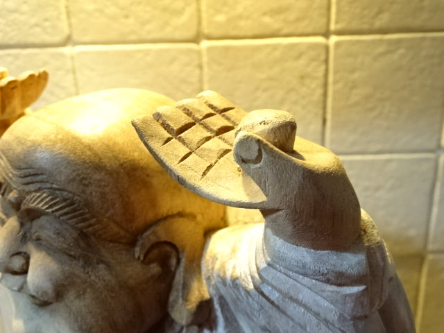 Hand Carved in Bali 'Happy Buddha' ( Whitewash )  40cm Tall x 23cm W (Approx)