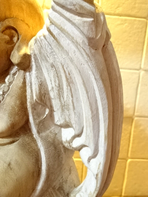 Hand Carved in Bali 'Happy Buddha' ( Whitewash )  40cm Tall x 23cm W (Approx)
