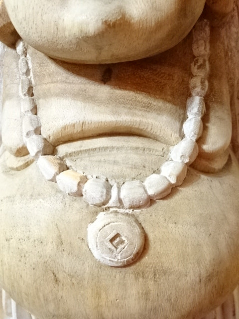 Hand Carved in Bali 'Happy Buddha' ( Whitewash )  40cm Tall x 23cm W (Approx)