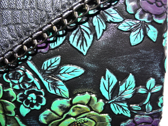 Faux Leather Embossed Pattern Envelope Style Shoulder Bag / Purse