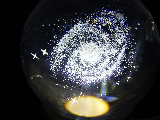 'Various Designs' Laser Engraved Clear Crystal Glass Orb With Cool White Wooden LED Base