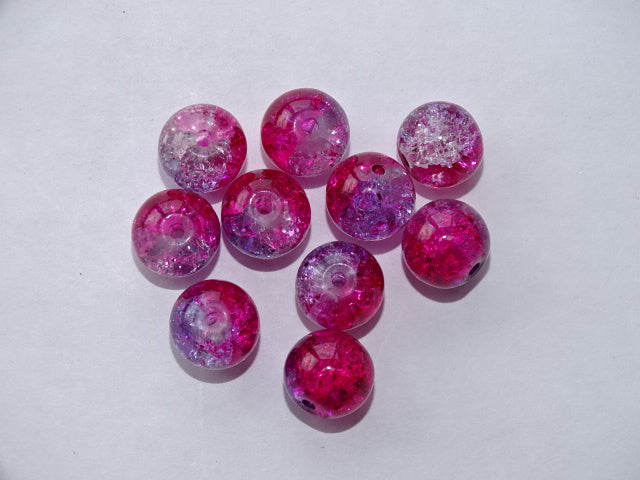 Pink/lilac crackle glass bead 10mm