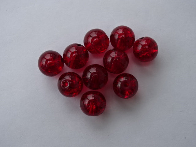 'Cherry' Crackle Glass bead 10mm. Pack of 10