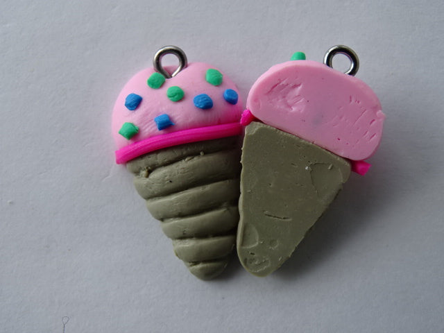 Pink Ice Cream Cornet Polymer Clay Charm