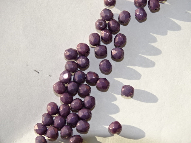 Czech fire polished 4mm Purple Vega on Chalk