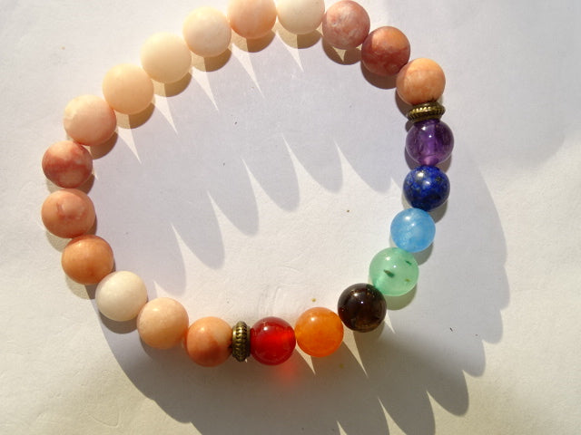 Elastic Semi-precious Chakra Bracelet 'Matte Natural Agate'  (8mm beads)