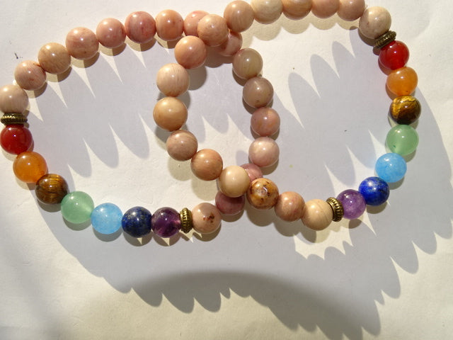 Elastic Semi-precious Chakra Bracelet 'Natural Agate' (8mm Beads)